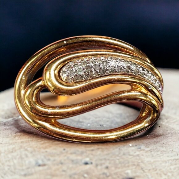 Panetta Jewelry - Vtg Signed Panetta Pavé Brooch Pin Swirl Gold Tone Rhinestone Statement As-Is